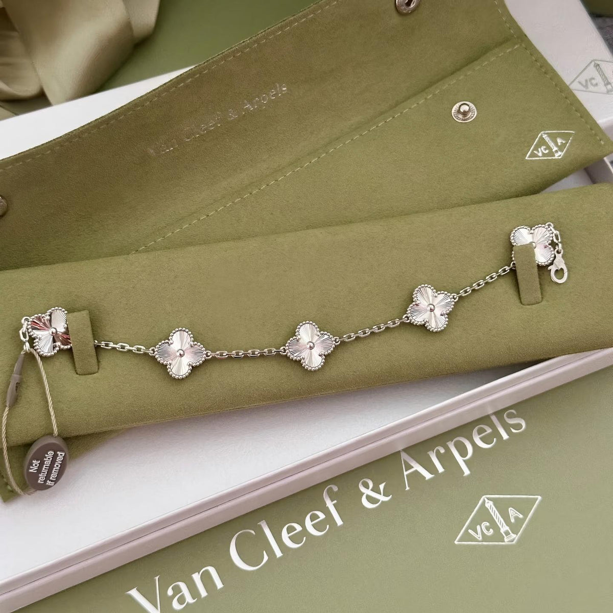 VCA 5 Motifs Bracelet Necklace Earrings Guilloche Silver Laser